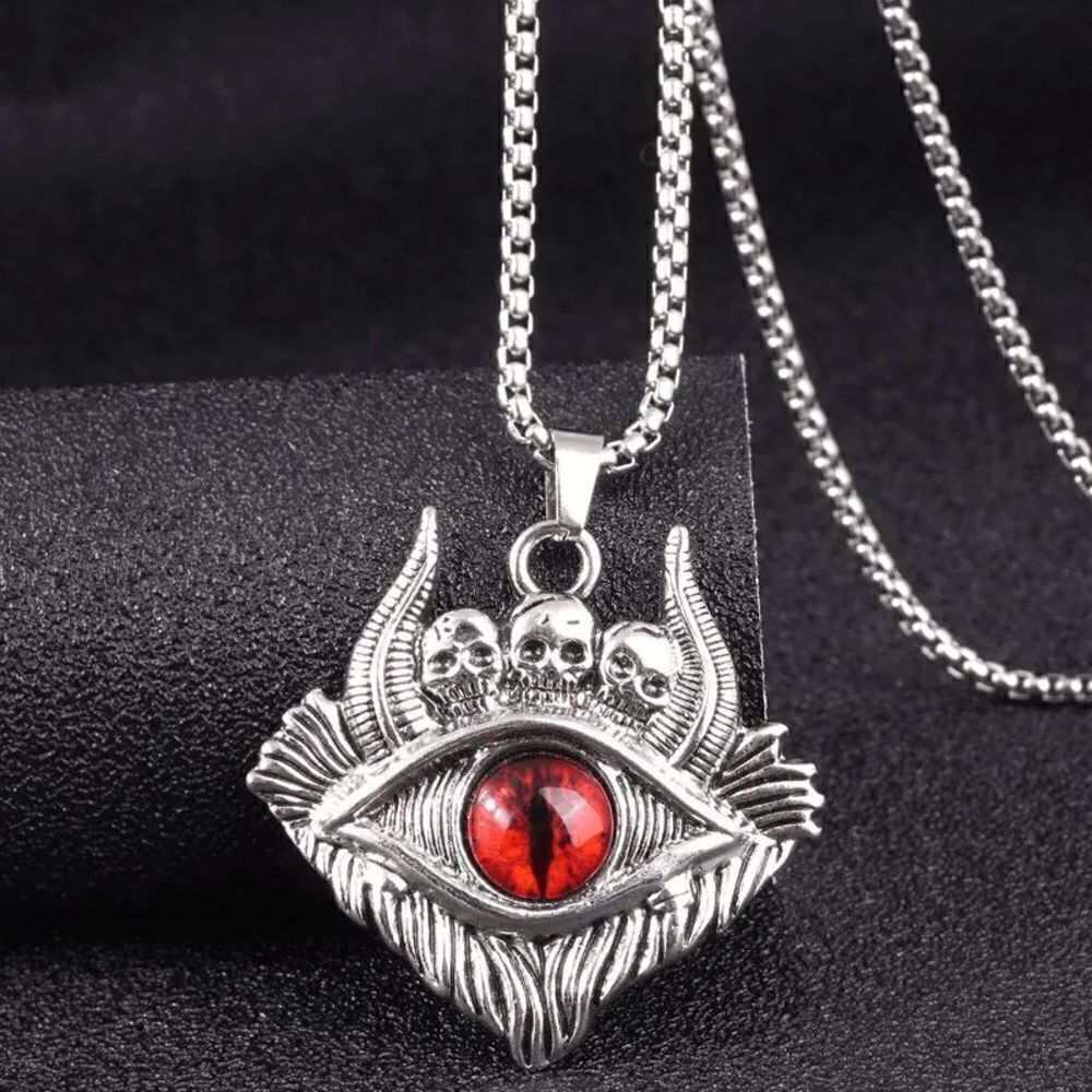 Evil Red Eye Skull Stainless Steel Pendant Necklace